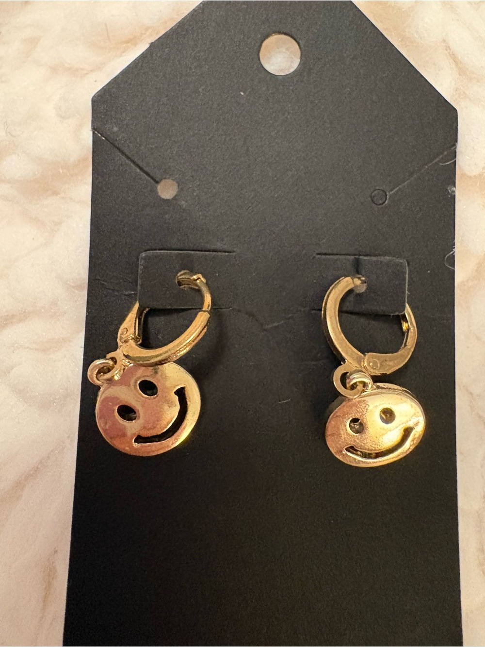 Gold Plated Smiley Face Huggie Hoop Earrings | Y2K Happy Face Dangle